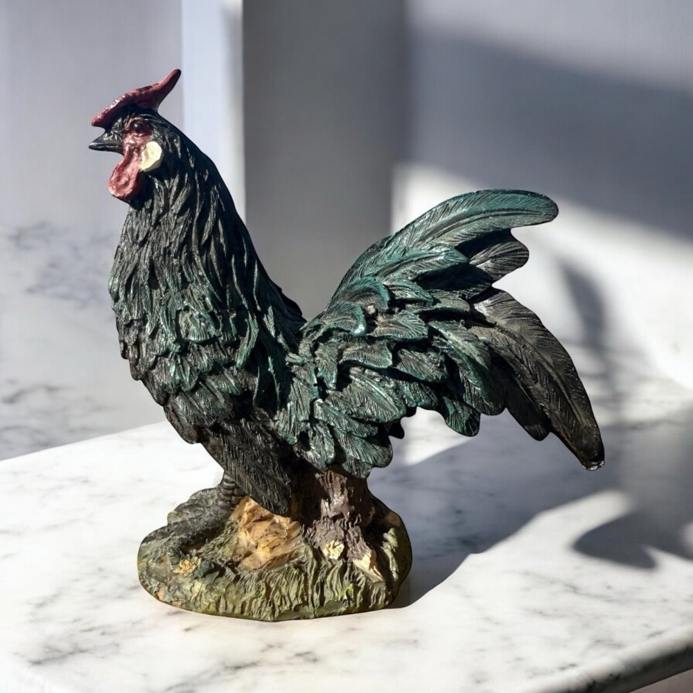 🐓 VINTAGE ROOSTER STATUE – FARMHOUSE DECOR – HAND-PAINTED DETAIL